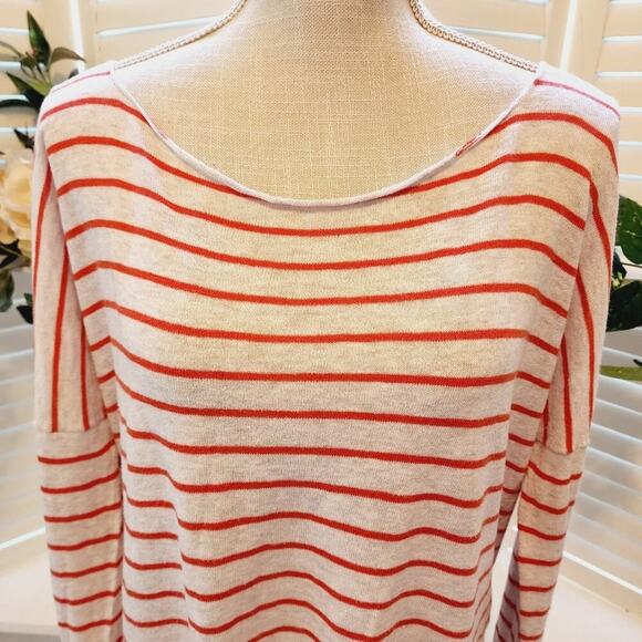 VINCE RED/ORANGE COTTON STRIPE TOP SIZE LARGE - Picture 4 of 6